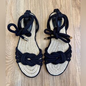 Alexandre Birman Black Rope Lace-Up Espadrille Flat Sandals Size 37 / US 7 NWOB